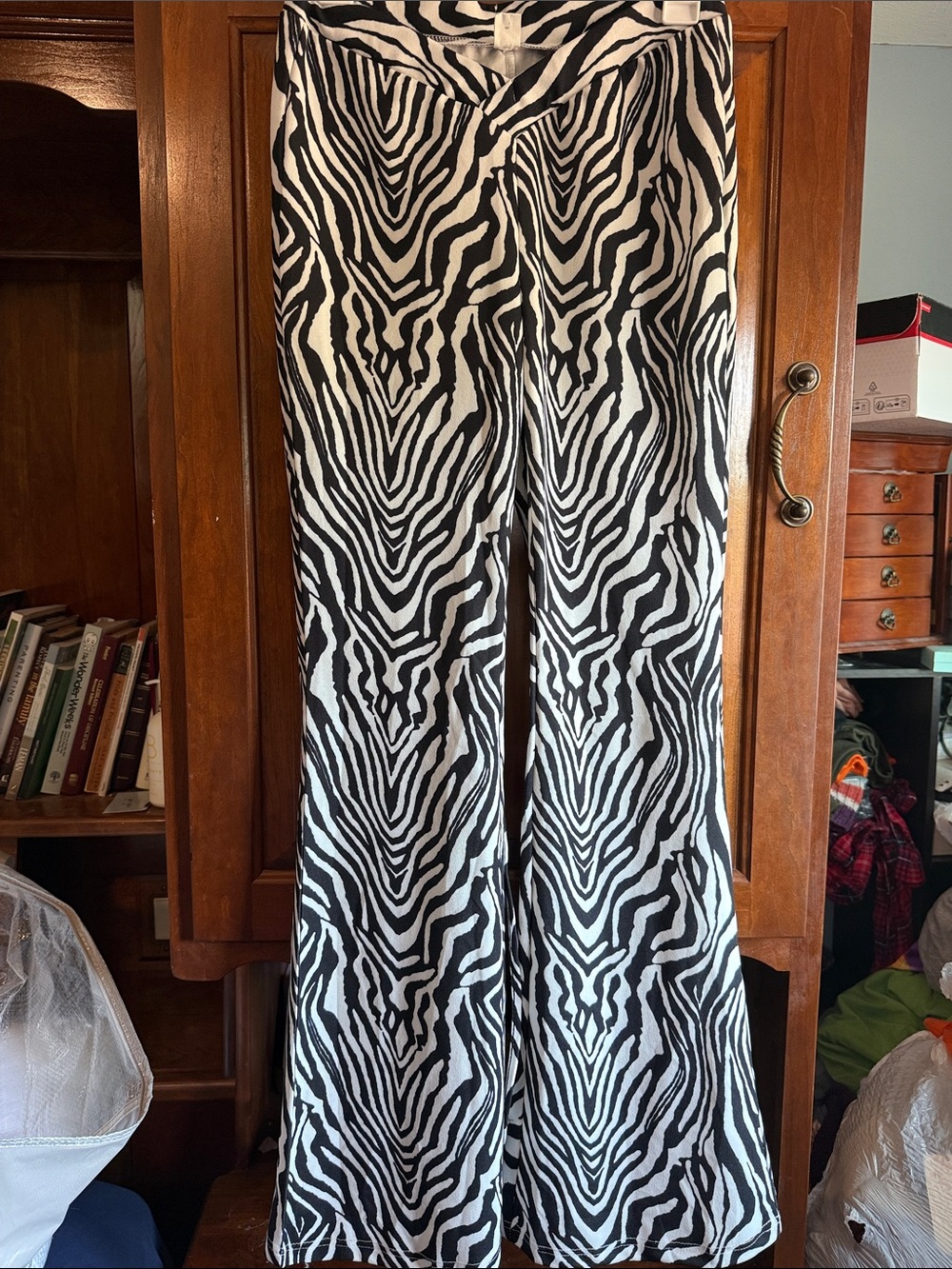 Zebra-Print Wide Leg Pants in Black & White